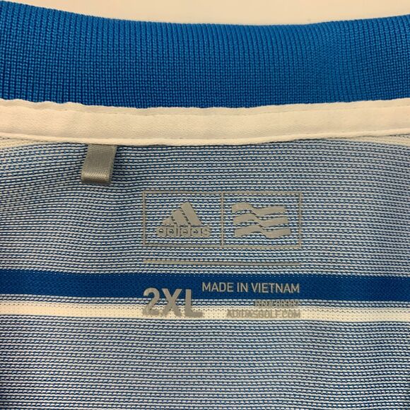 Adidas Polo Shirt Mens 2XL Blue White Striped Moisture Wick Performance Golf - Picture 4 of 10